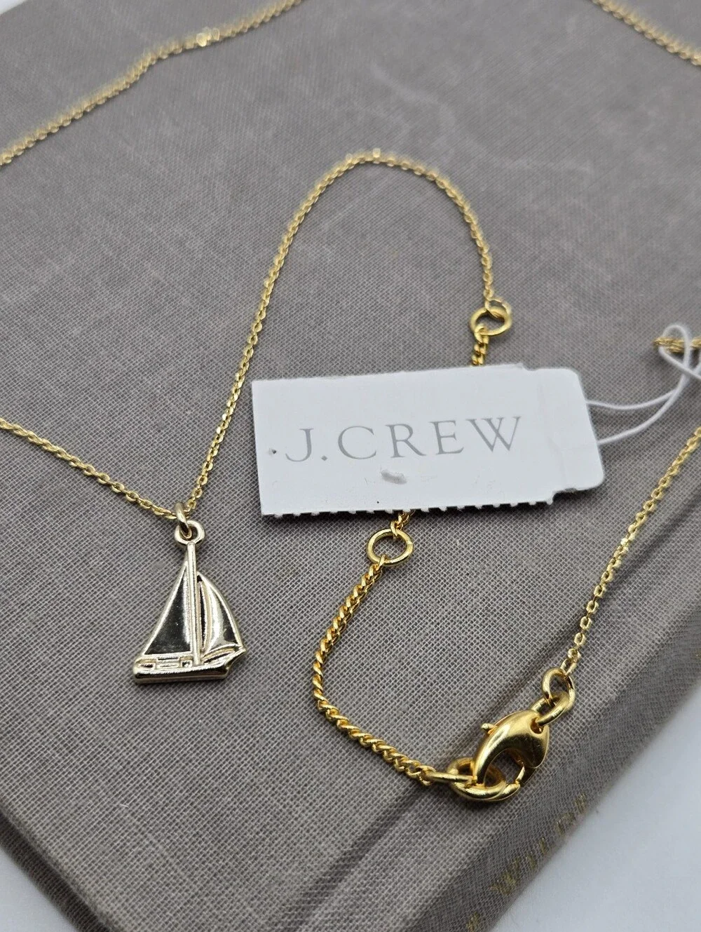 J. Crew Gold Sailboat Charm Necklace 21" Classic Nautical Yacht Quiet Luxury - Picture 1 of 8